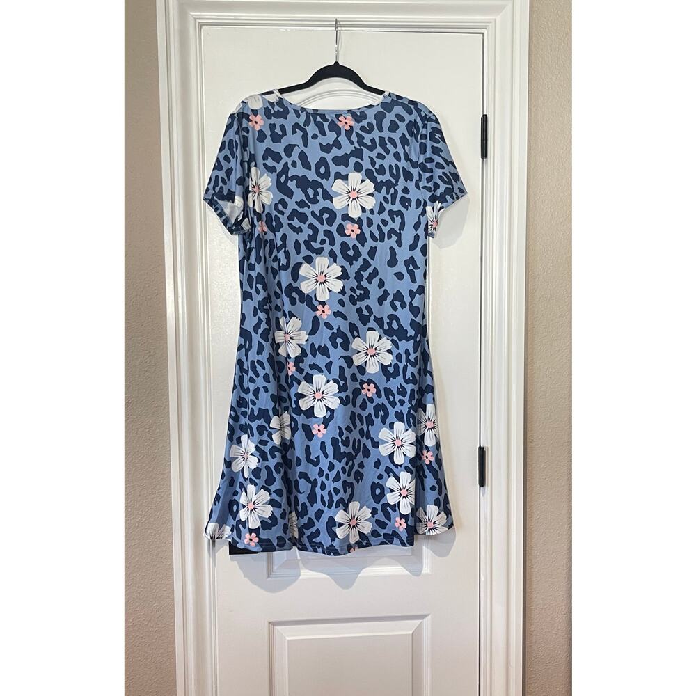 Womens Dress Leopard & Floral Print V Neck Tee Dress Size X Large - Picture 7 of 8